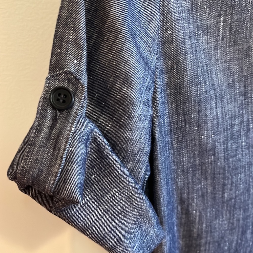 Theory Stretch Denim‑Look Shirt Dress – Button Front, Pockets, Size XS - Picture 8 of 9